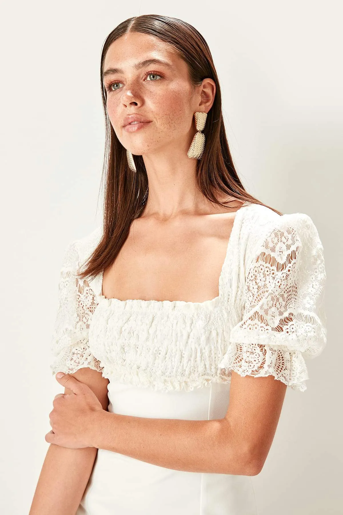 10922 Ecru Lace Sleeve Mini Dress