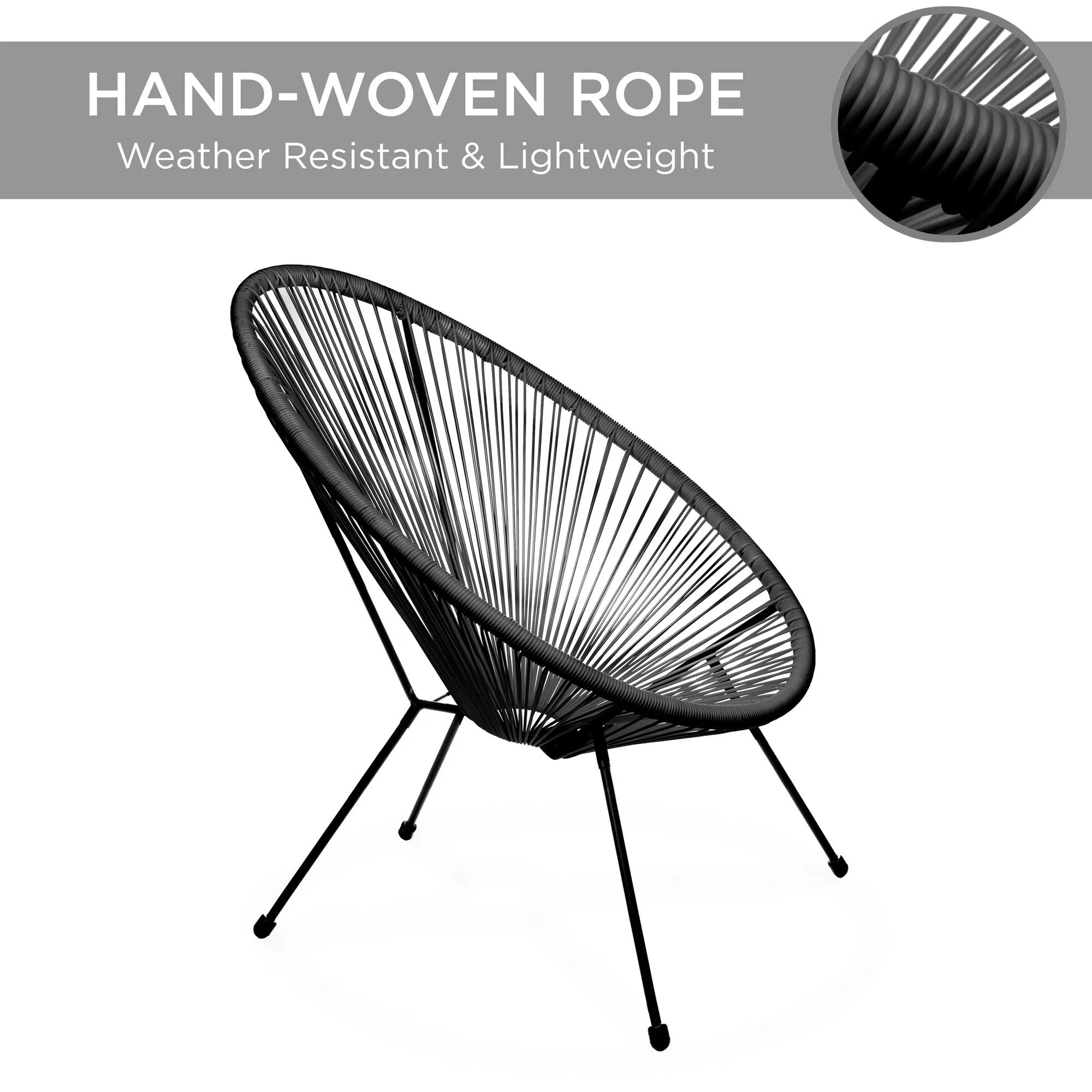 3-Piece All-Weather Patio Acapulco Bistro Set w/ Rope, Glass Top Table
