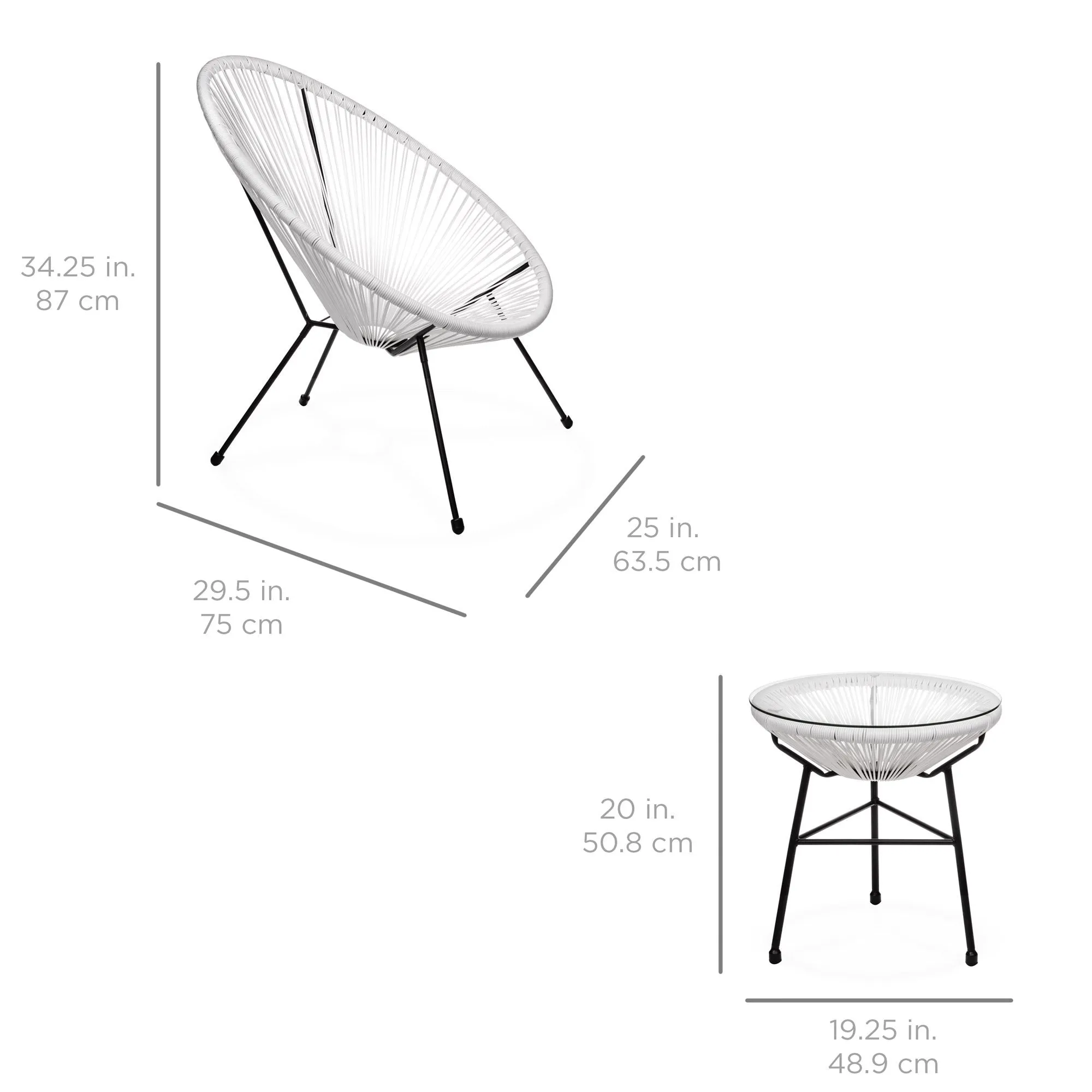 3-Piece All-Weather Patio Acapulco Bistro Set w/ Rope, Glass Top Table
