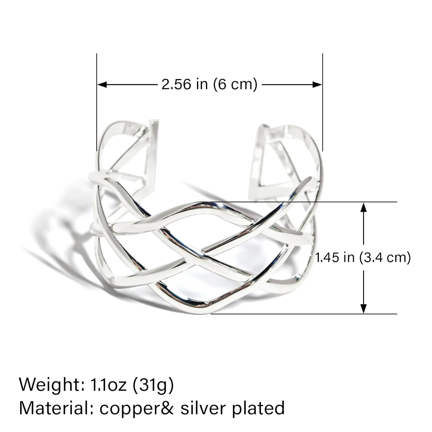925 Sterling Silver Bracelet Plated Cuff Bangle Bracelet Fashionable Multi-layer Cross Wire Bangle Bracelet Open Adjustable Wide Cuff Bracelet for Teen Girls Fashion Jewelry (silver B)