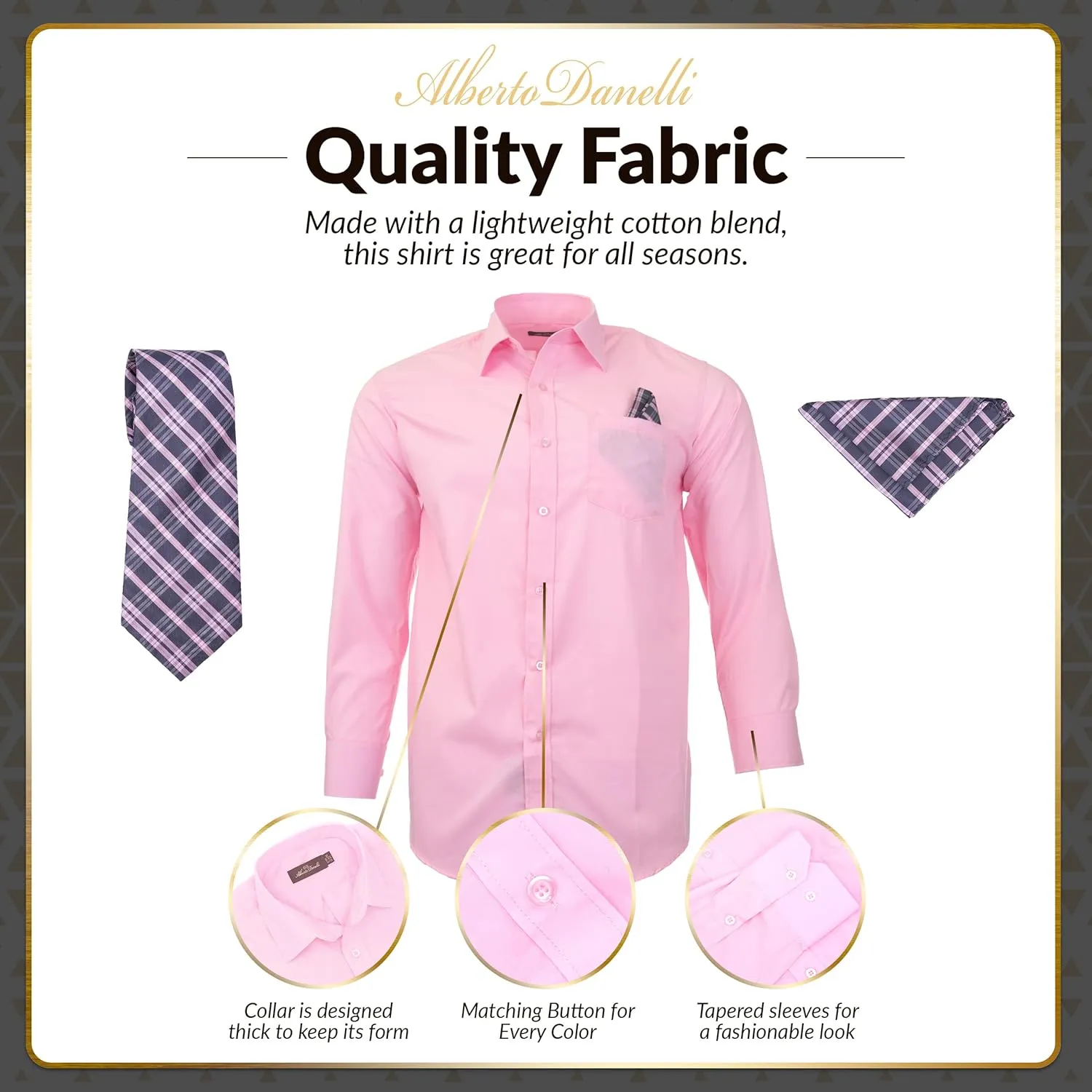 Alberto Danelli Mens Dress Shirt and Tie Set, Dress Shirts for Men, Long Sleeve Button Down, Big and Tall Sizes Up to 5XL