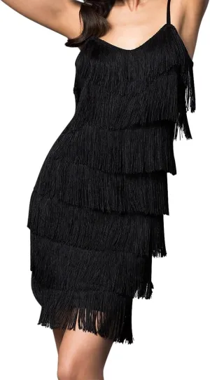 Cheryl Creations Women's Short All-Over Fringe Flapper Sleeveless Comfortable Day/Night Mini Dress with Adjustable Bra Straps