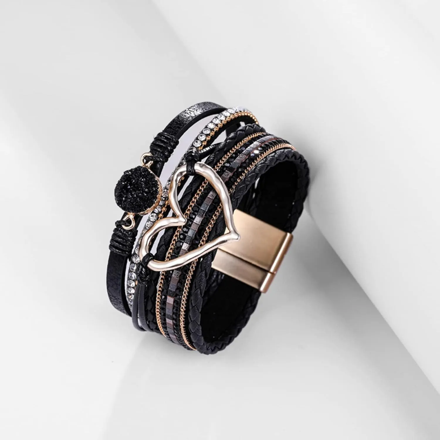 choice of all Boho Bracelets for Women Heart Bracelets for Women Leather Warp Bracelet Layered Heart Leather Chunky Bangle Stack Trendy Jewelry Birthday Gifts