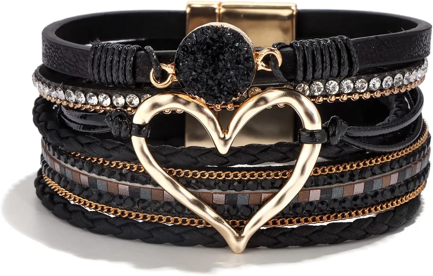 choice of all Boho Bracelets for Women Heart Bracelets for Women Leather Warp Bracelet Layered Heart Leather Chunky Bangle Stack Trendy Jewelry Birthday Gifts