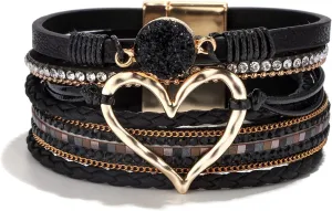 choice of all Boho Bracelets for Women Heart Bracelets for Women Leather Warp Bracelet Layered Heart Leather Chunky Bangle Stack Trendy Jewelry Birthday Gifts