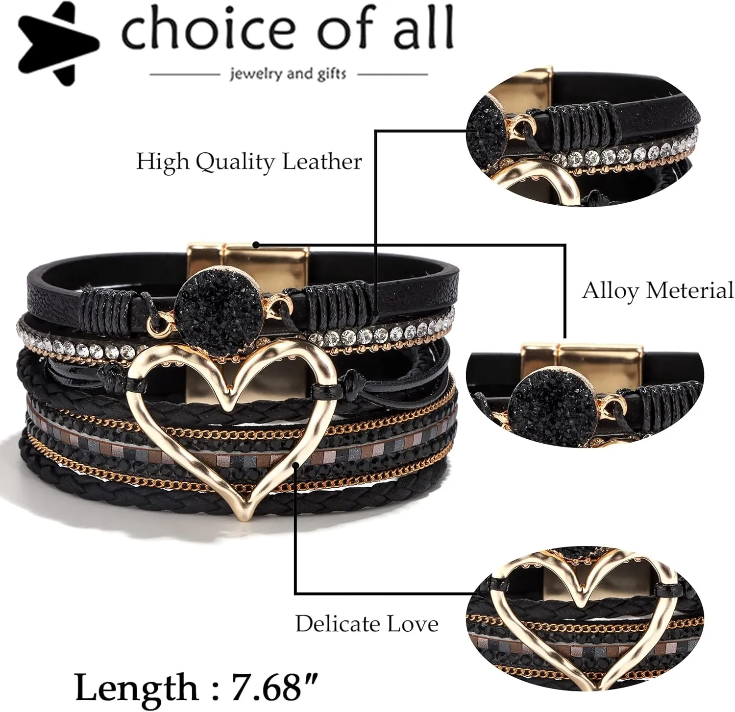 choice of all Boho Bracelets for Women Heart Bracelets for Women Leather Warp Bracelet Layered Heart Leather Chunky Bangle Stack Trendy Jewelry Birthday Gifts
