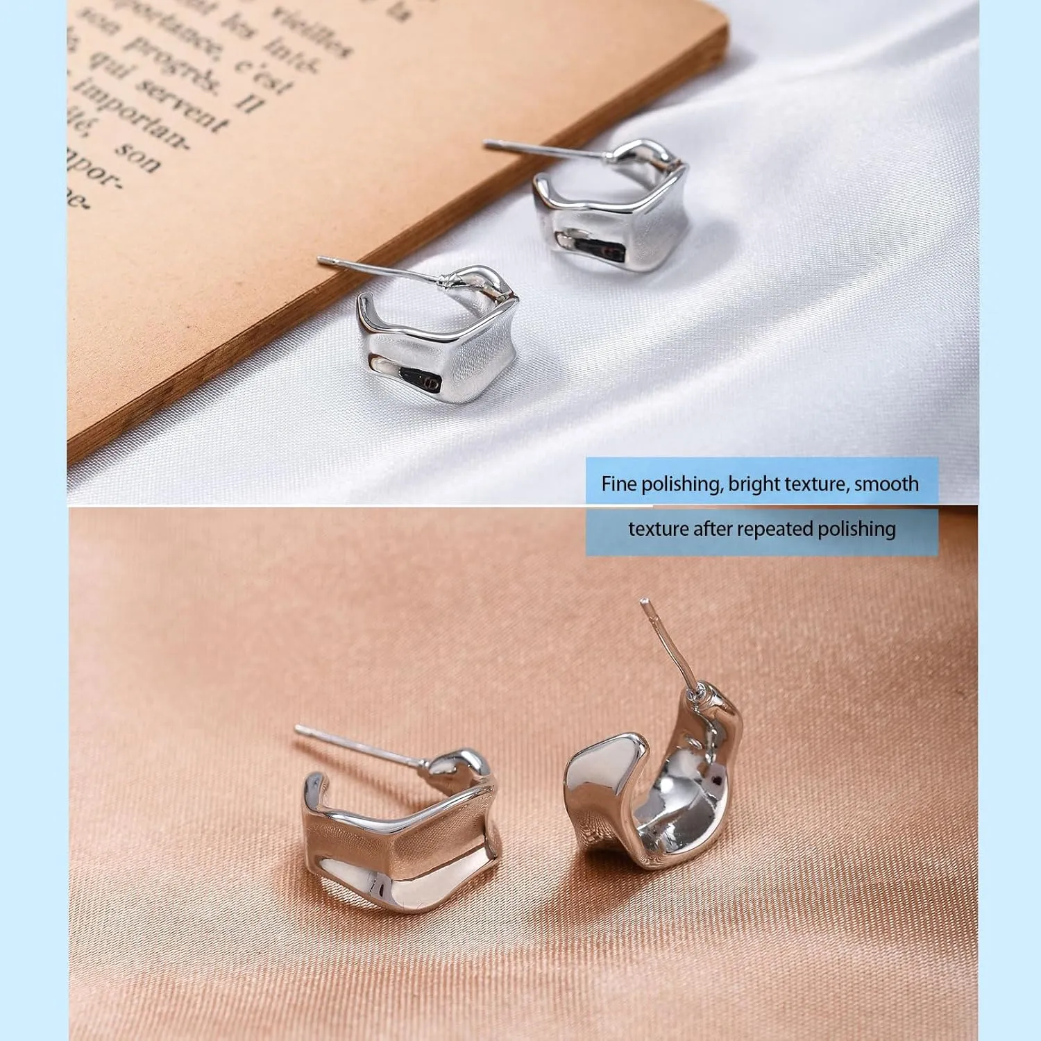 Chunky Gold Hoop Earrings for Women, 14K Gold/Silver Plated Statement Geometric Drop Dangle Earrings Trendy Knot Stud Hypoallergenic Fashionable Gift for Women (Silver)