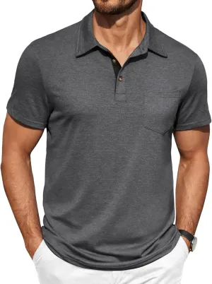 COOFANDY Men Short Sleeve Polo Shirt Casual Summer Collar Shirts Dress Button Polo T Shirt Classic Golf Shirts