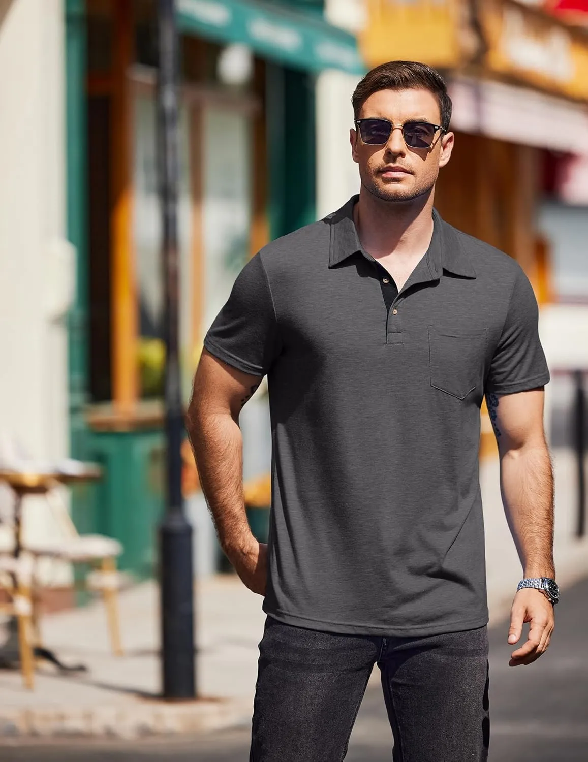 COOFANDY Men Short Sleeve Polo Shirt Casual Summer Collar Shirts Dress Button Polo T Shirt Classic Golf Shirts