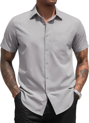 COOFANDY Men's Dress Shirts Short Sleeve Business Casual Regular Fit Button Down Shirts with Pocket