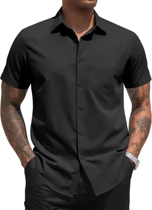 COOFANDY Men's Dress Shirts Short Sleeve Business Casual Regular Fit Button Down Shirts with Pocket