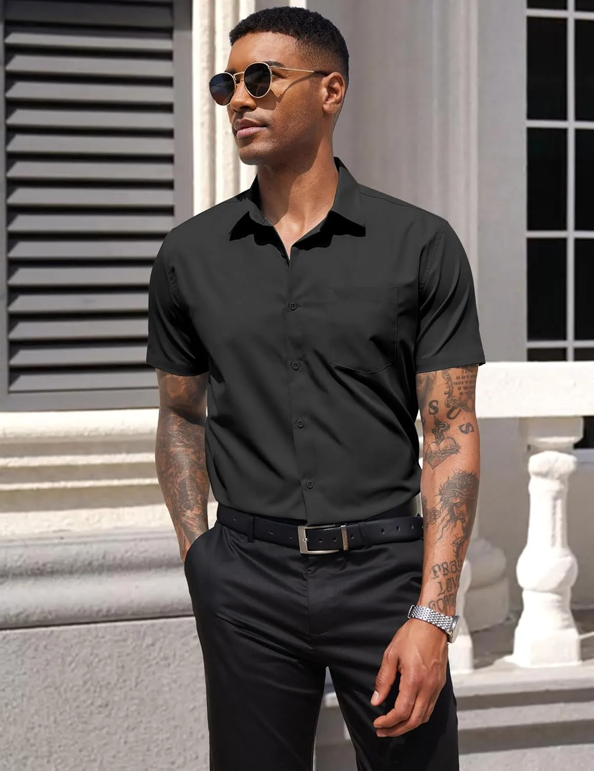 COOFANDY Men's Dress Shirts Short Sleeve Business Casual Regular Fit Button Down Shirts with Pocket