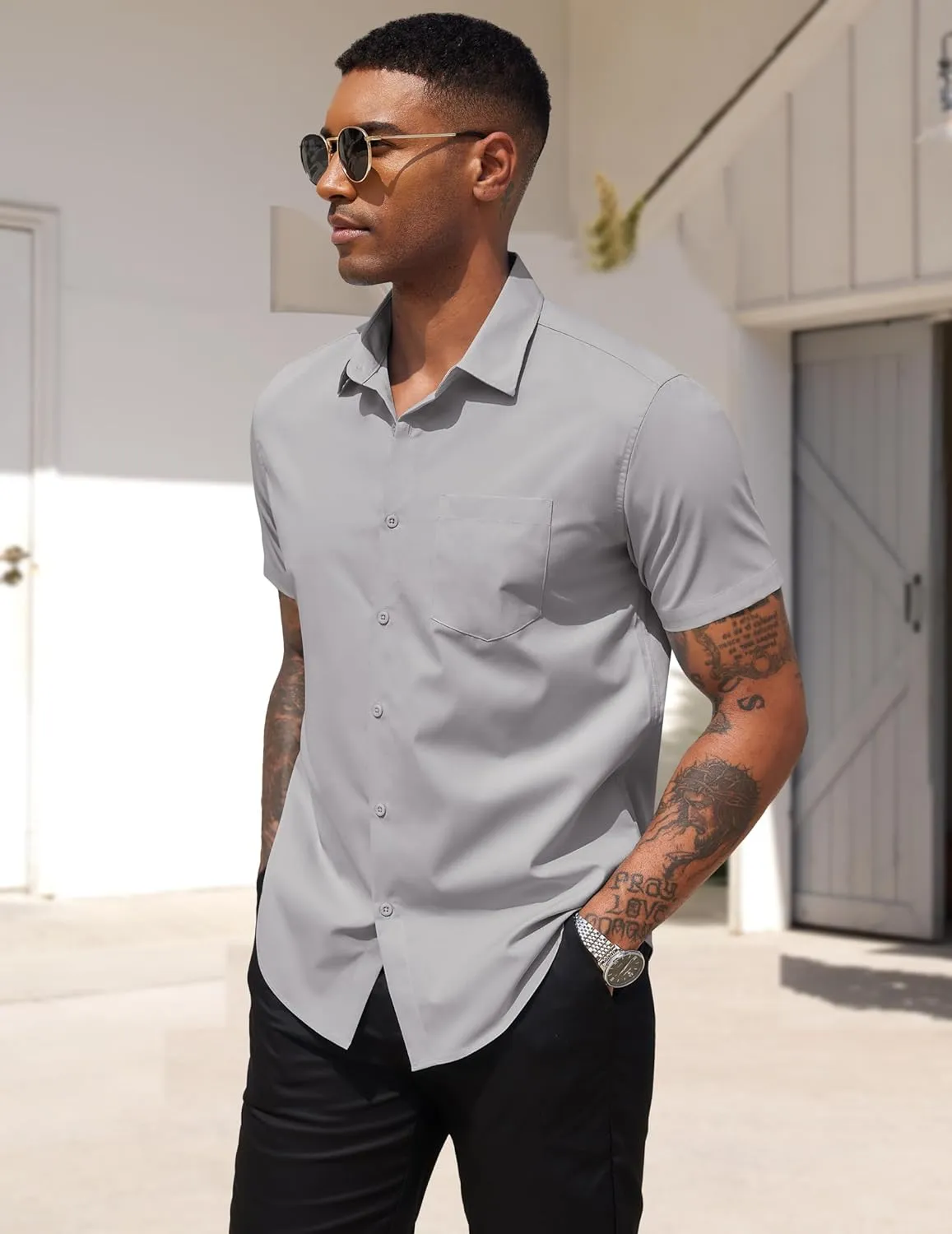 COOFANDY Men's Dress Shirts Short Sleeve Business Casual Regular Fit Button Down Shirts with Pocket