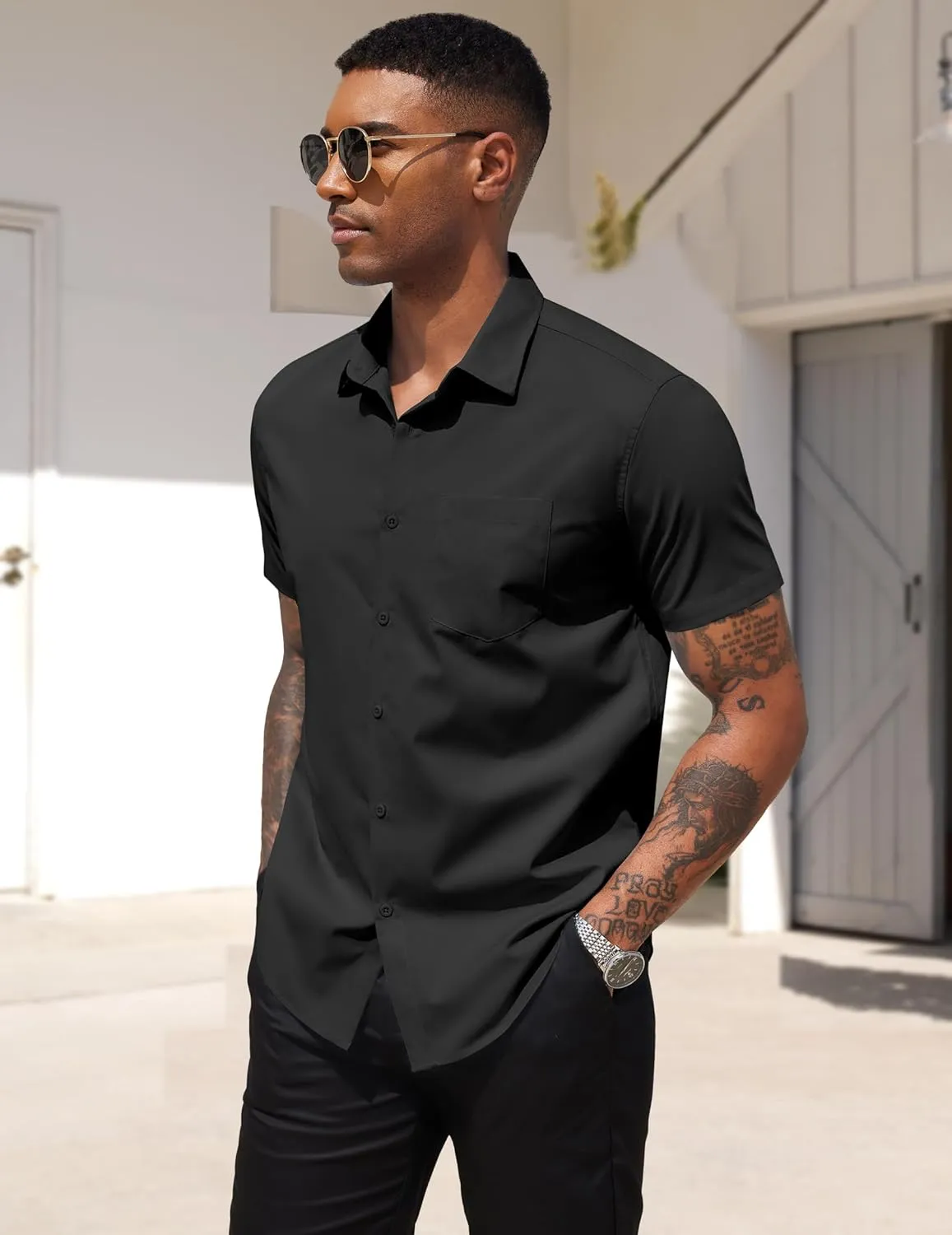 COOFANDY Men's Dress Shirts Short Sleeve Business Casual Regular Fit Button Down Shirts with Pocket