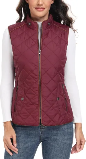 Dilgul Women Padded Vest Stand Collar Zip Up Trendy Puffer Lightweight Quilted Vest
