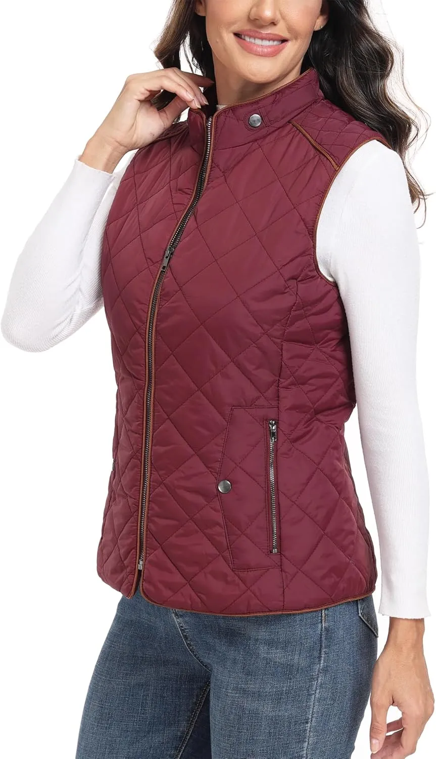Dilgul Women Padded Vest Stand Collar Zip Up Trendy Puffer Lightweight Quilted Vest