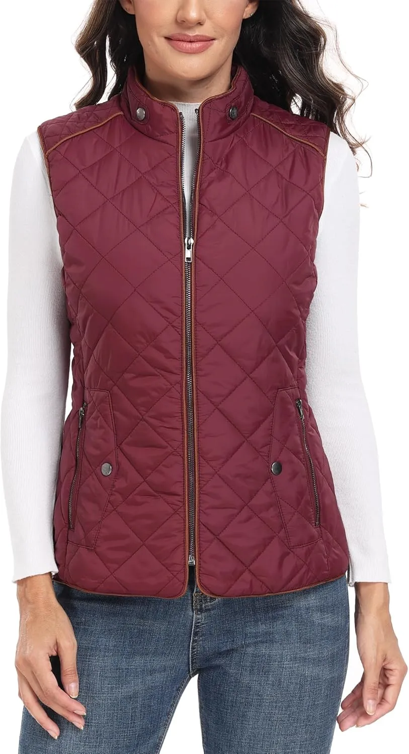 Dilgul Women Padded Vest Stand Collar Zip Up Trendy Puffer Lightweight Quilted Vest