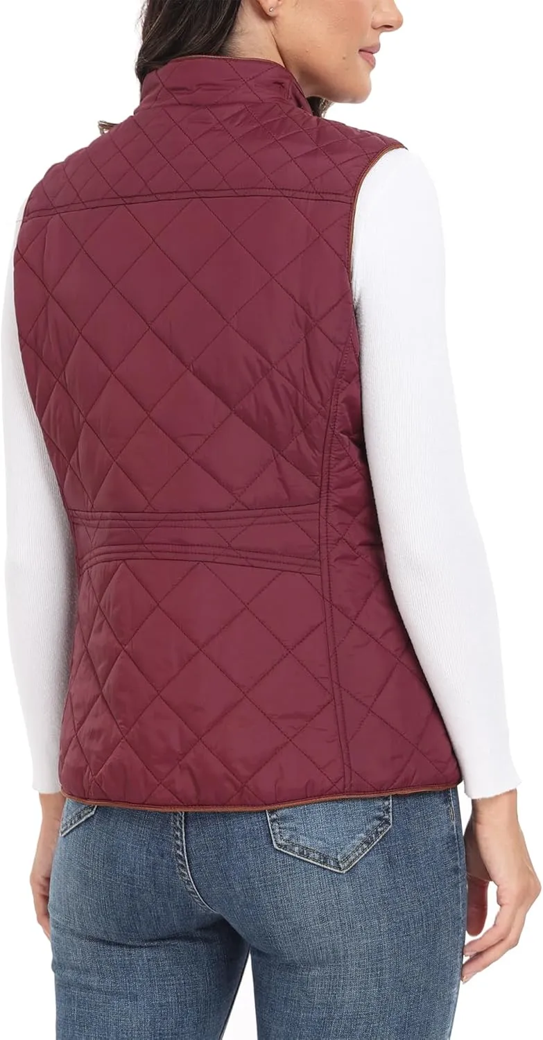 Dilgul Women Padded Vest Stand Collar Zip Up Trendy Puffer Lightweight Quilted Vest
