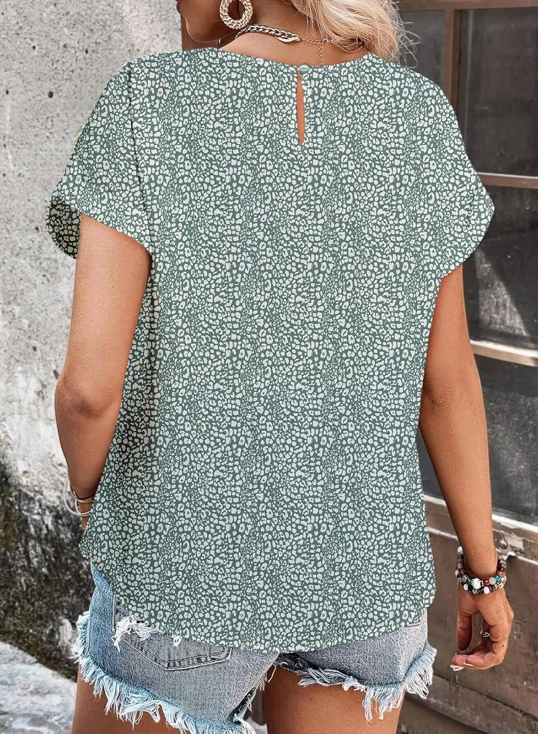 Dokotoo Women's Casual Crewneck Boho Short Sleeve Shirts 2025 Summer Floral Print Chiffon Blouses Bohemian Top Shirts