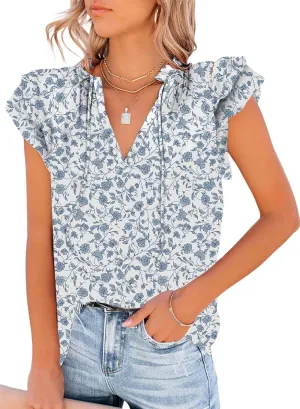 Dokotoo Women's Casual V Neck Tops Drawstring Short Sleeve T Shirt Blouses