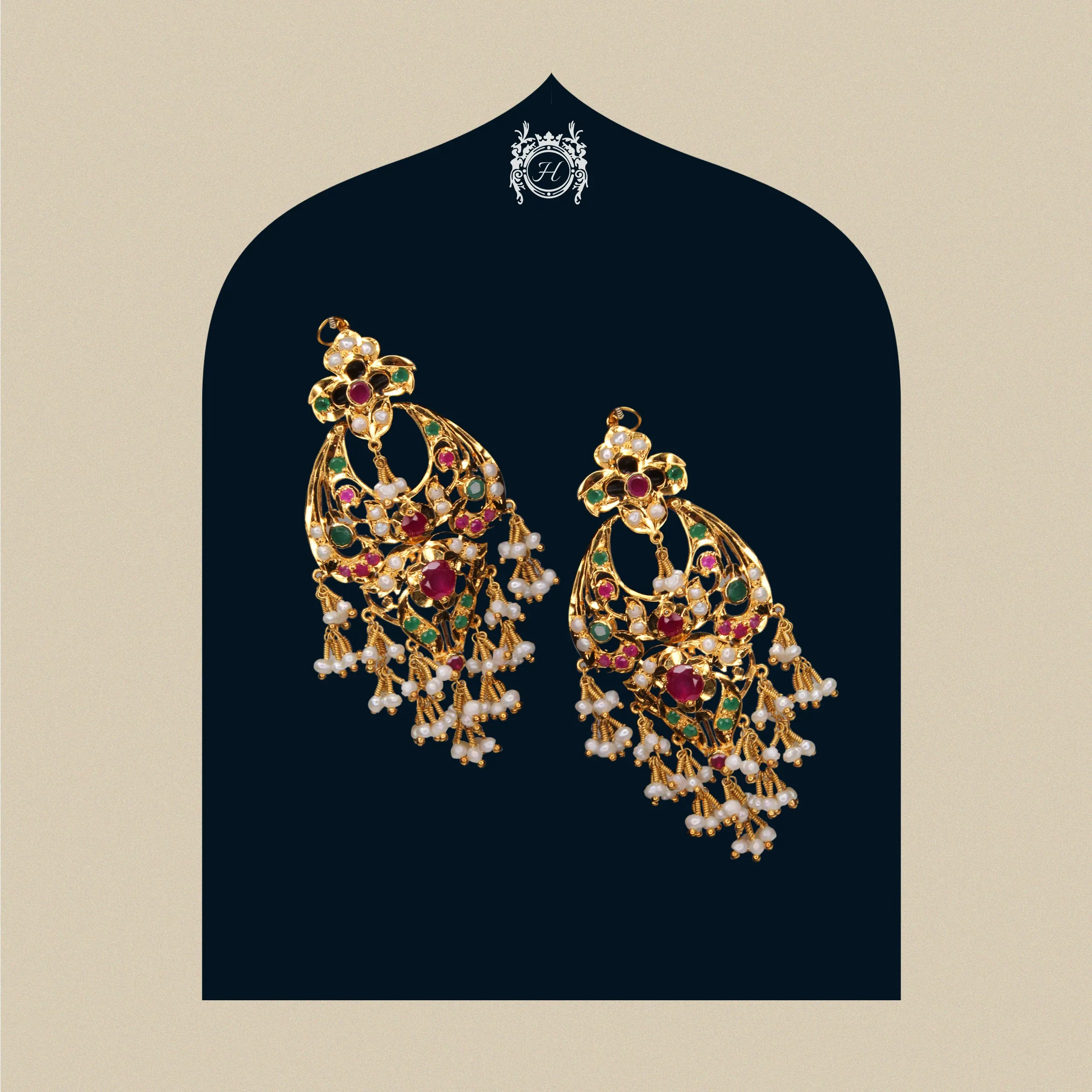 Earrings in Chetum, Jade and Pearls