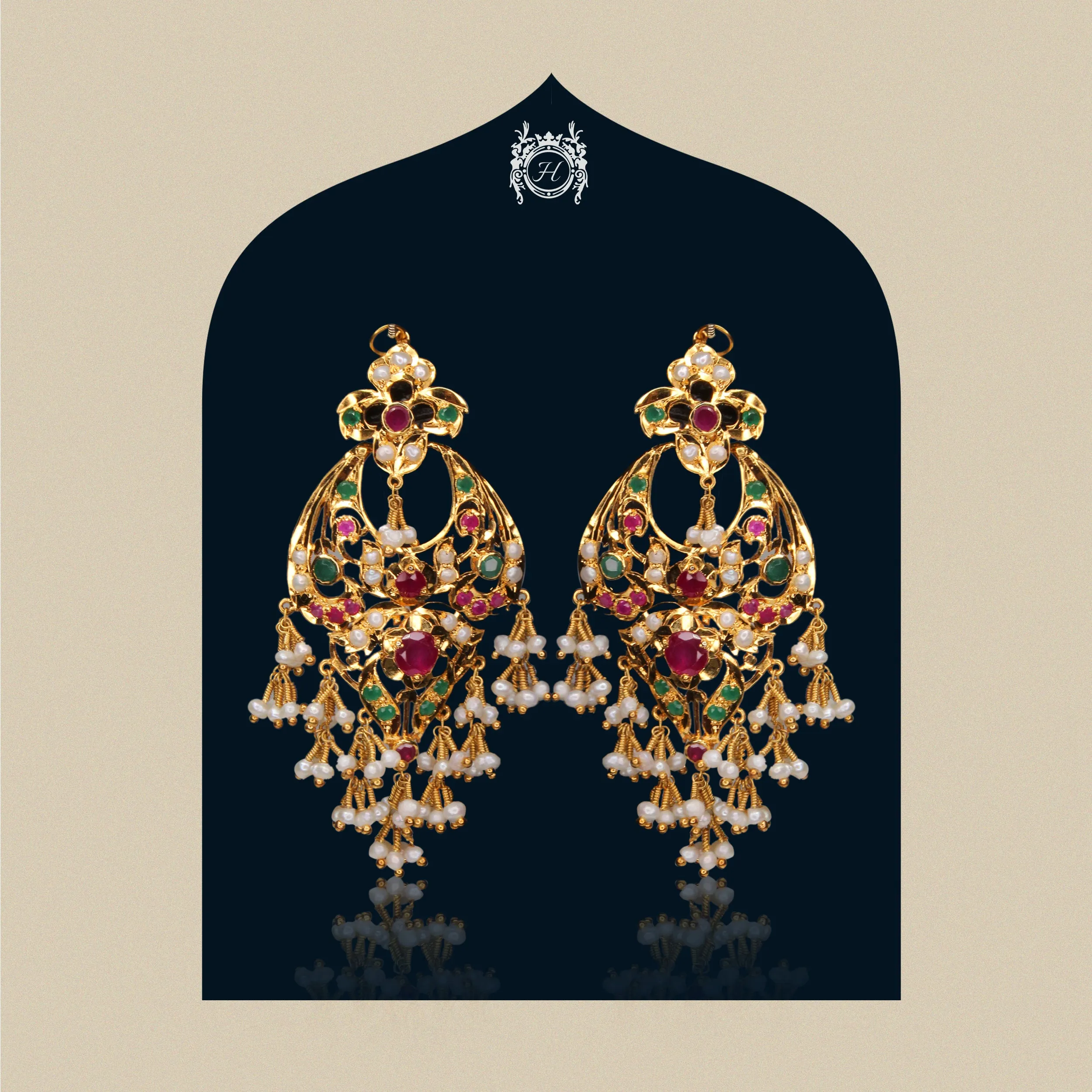 Earrings in Chetum, Jade and Pearls