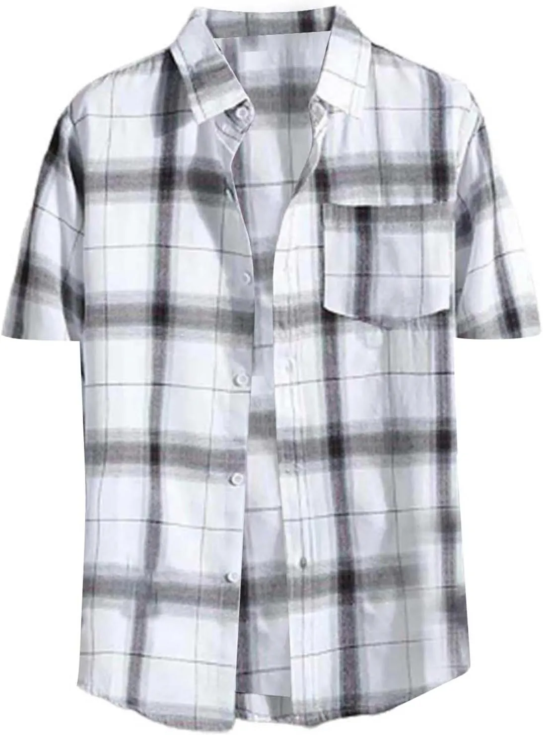 Flannel Shirt for Men Short Sleeve Button Up Plaid Tshirt with Pocket Casual Work Top Lightweight Breathable Clothes
