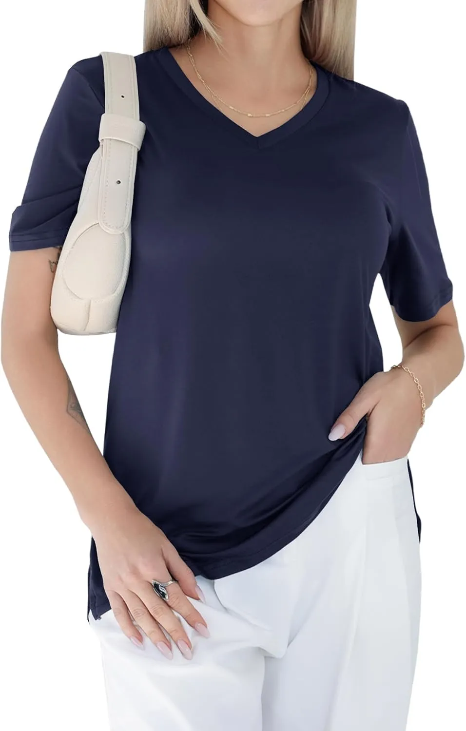 GAYHAY V Neck T Shirts for Women - Soft Short Sleeve Basic Tees Comfortable Spring Summer Casual Trendy Tops 2025