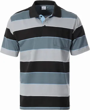 Gioberti Mens Slim Fit Wide Striped Polo Shirt with Pocket - Contrasting Collar Short Sleeve Yarn Dye