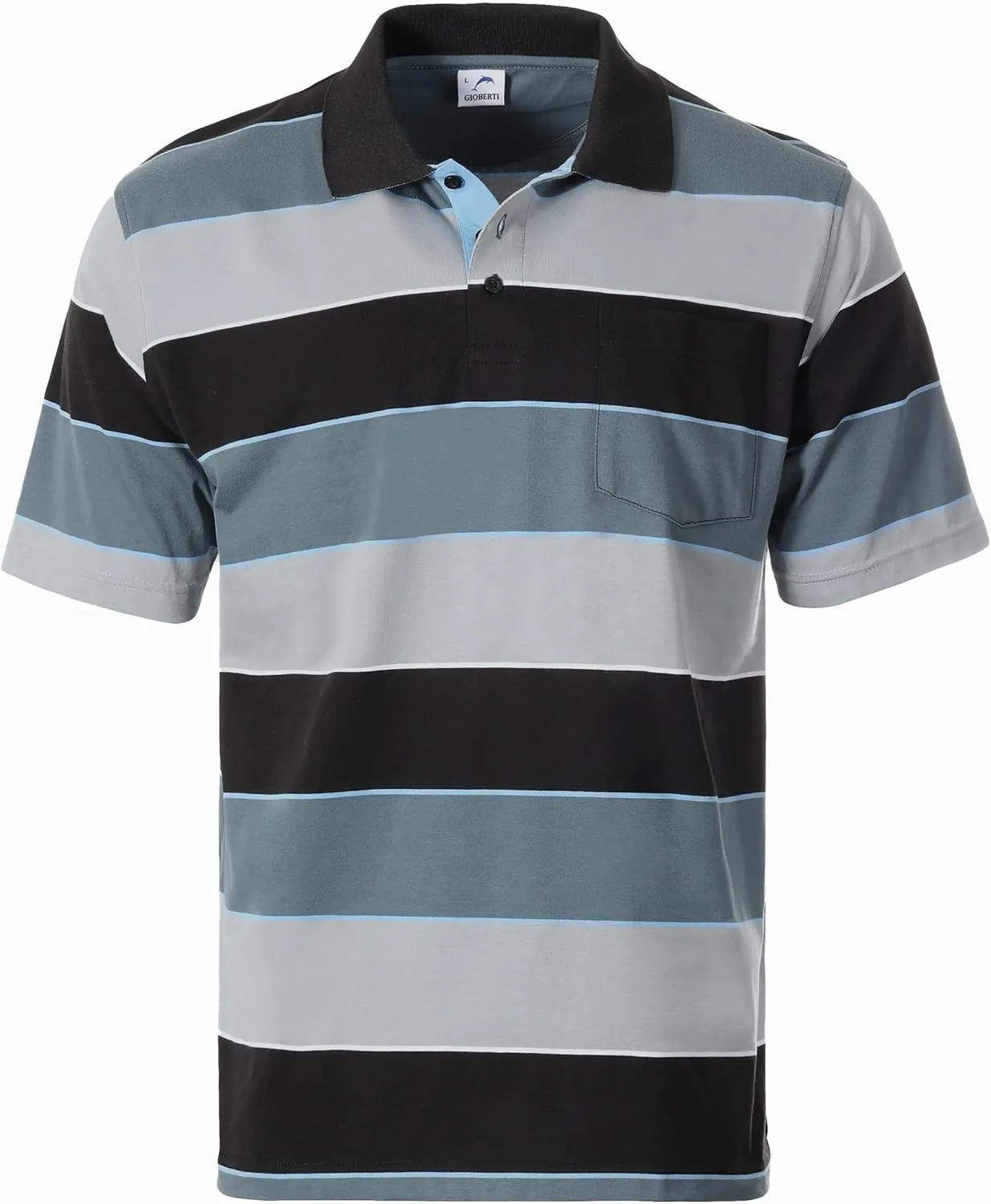 Gioberti Mens Slim Fit Wide Striped Polo Shirt with Pocket - Contrasting Collar Short Sleeve Yarn Dye