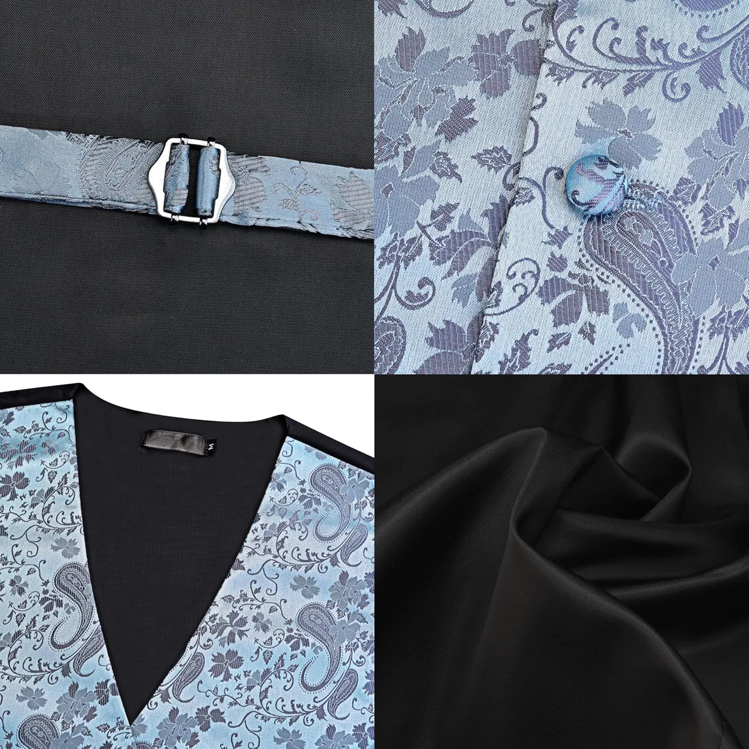 GUSLESON Formal Men Vest Paisley Floral Jacquard Tie Waistcoat Bow tie Hanky Lapel Pin Cufflinks Set Wedding 7PCS