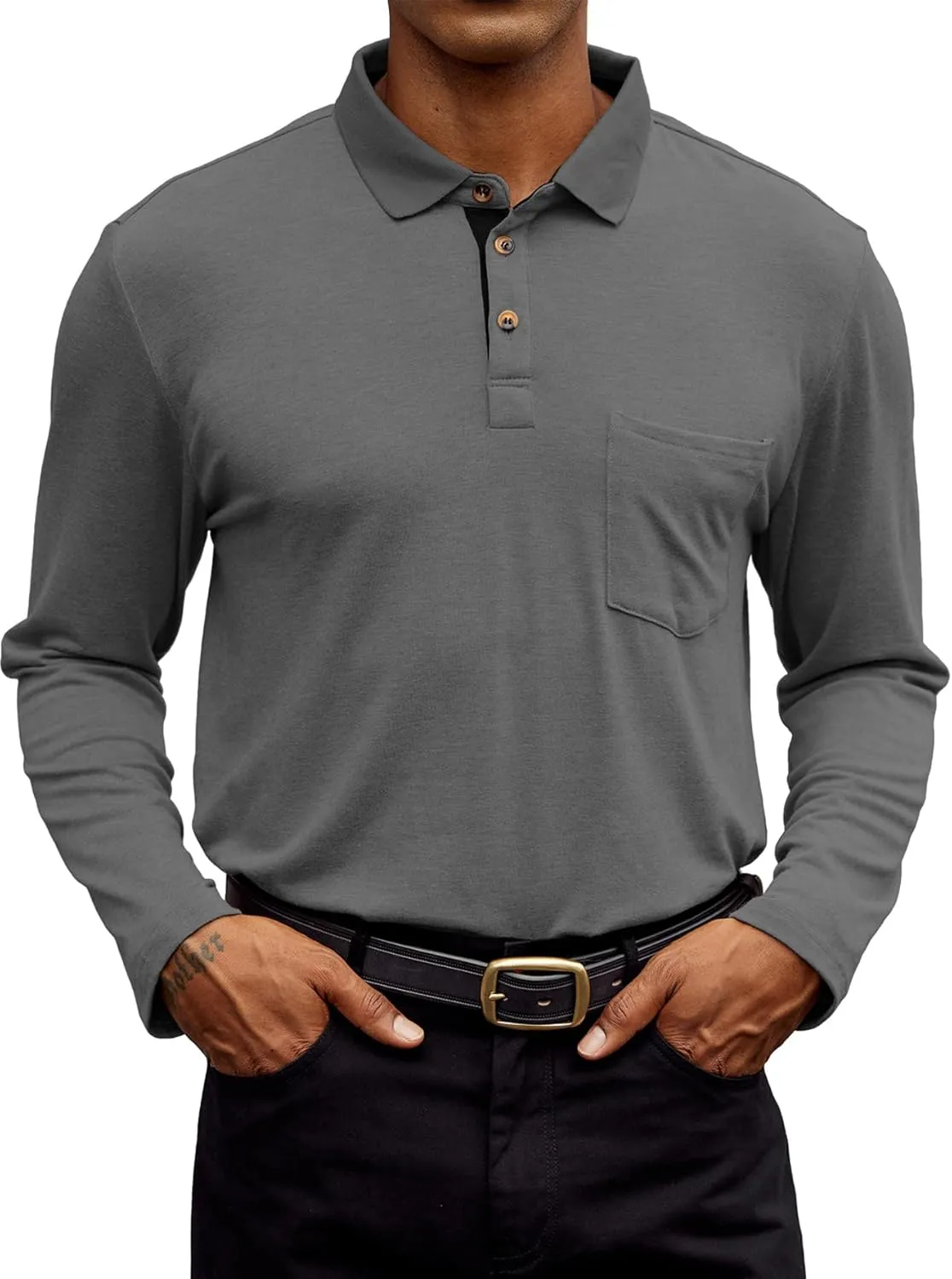 Hardaddy Men's Casual Polo Shirt with Pocket Contrast Color Short Sleeve Business Work Shirts Summer Tees Top Shirt