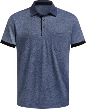 Hardaddy Men's Casual Polo Shirt with Pocket Contrast Color Short Sleeve Business Work Shirts Summer Tees Top Shirt