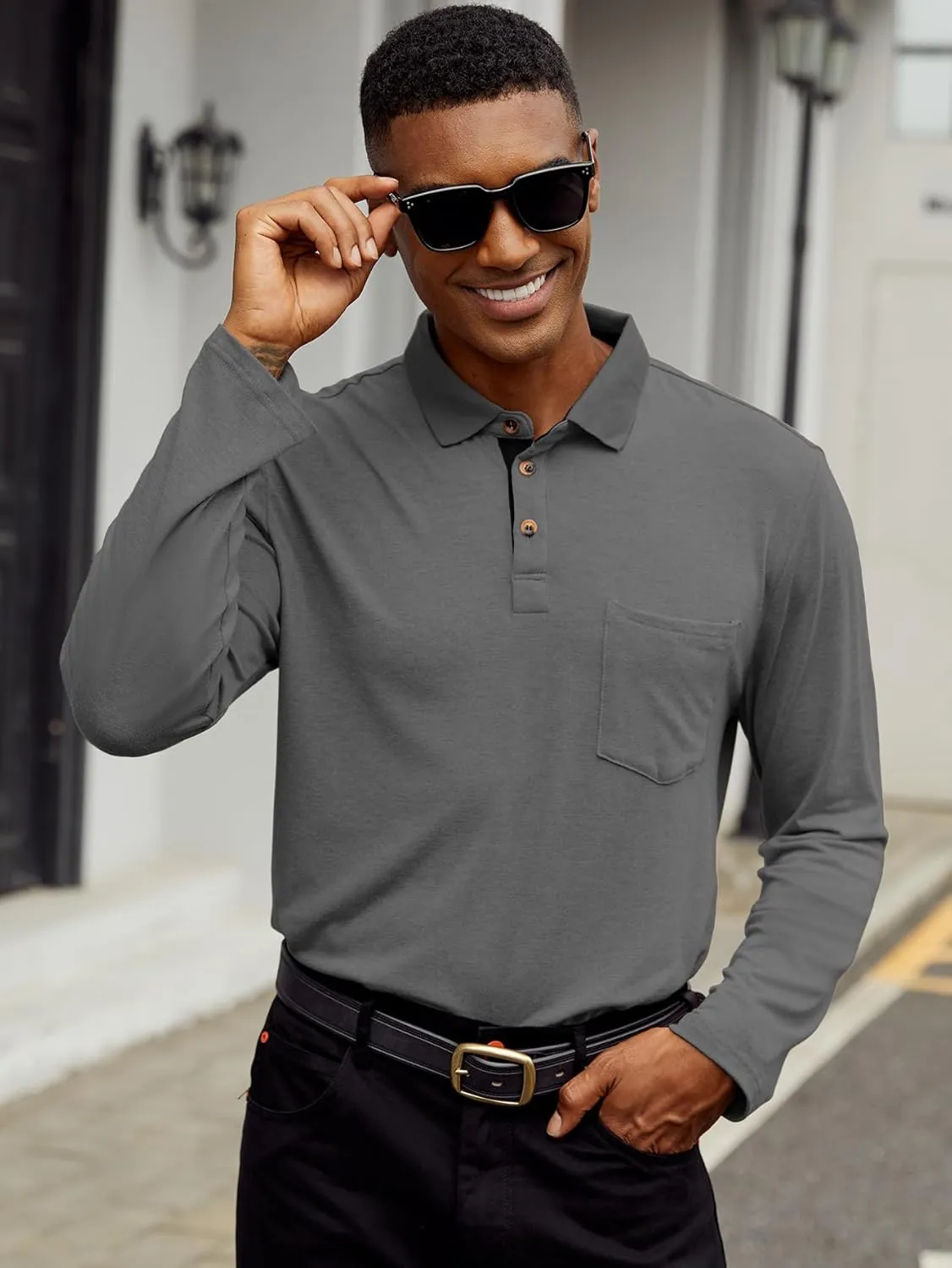 Hardaddy Men's Casual Polo Shirt with Pocket Contrast Color Short Sleeve Business Work Shirts Summer Tees Top Shirt