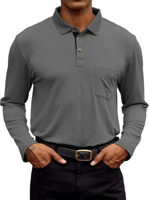 Hardaddy Men's Casual Polo Shirt with Pocket Contrast Color Short Sleeve Business Work Shirts Summer Tees Top Shirt