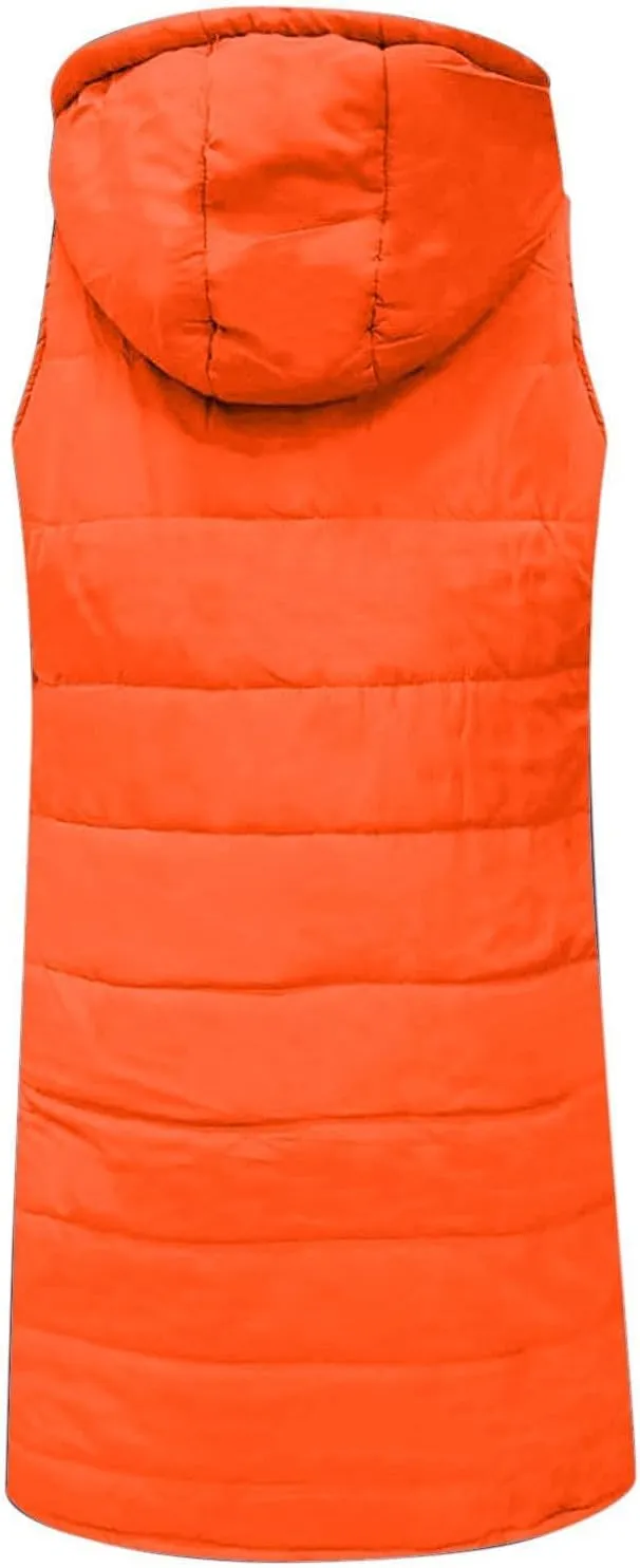 hlysgo Women'S Long Quilted Vest Sleeveless Maxi Length Puffer Vest Zipper & Button Up Casual Down Coat Winter Outerwear