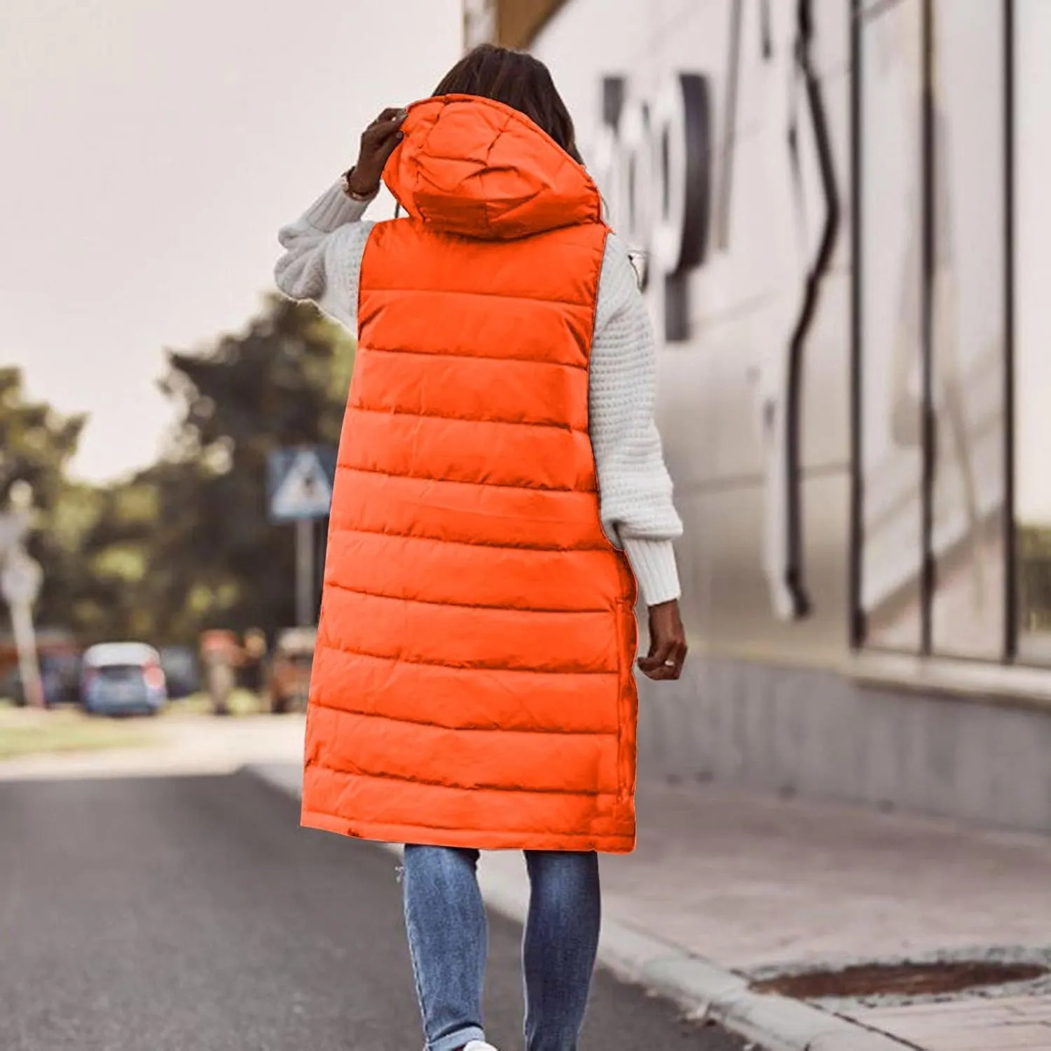 hlysgo Women'S Long Quilted Vest Sleeveless Maxi Length Puffer Vest Zipper & Button Up Casual Down Coat Winter Outerwear