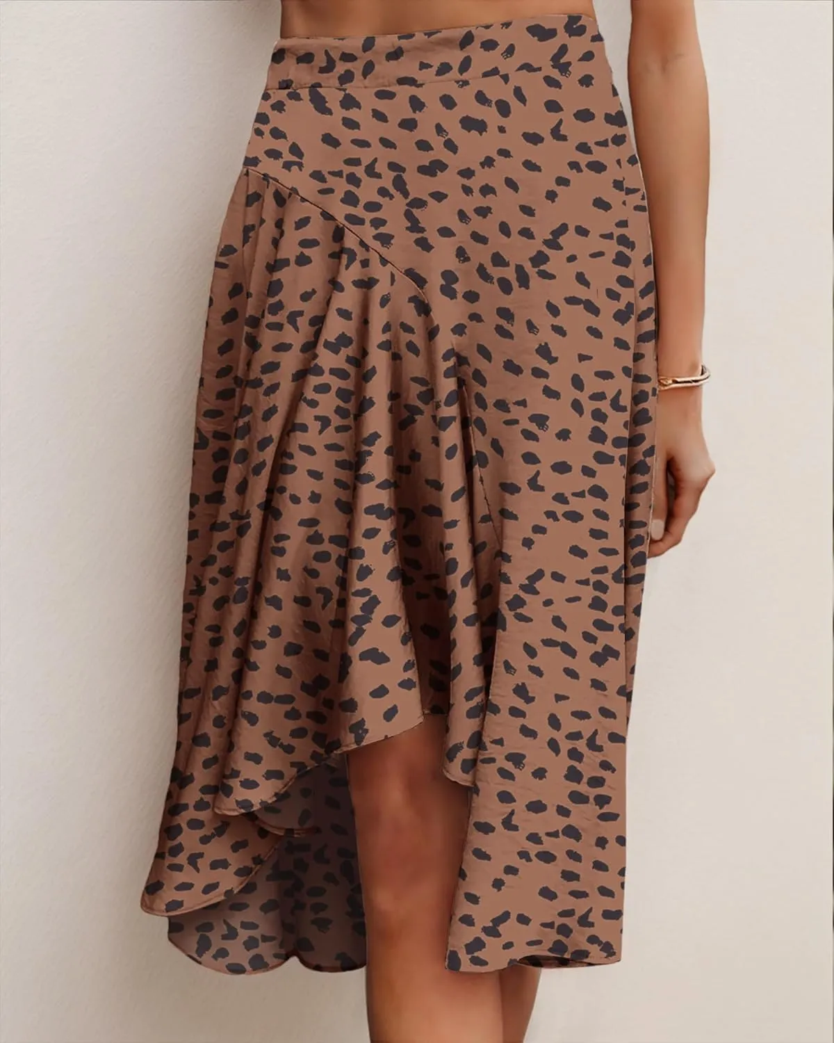 JINKESI Women's Midi Skirt Elegant Flowy Ruffle High Waist Summer Casual High Low Midi Skirts