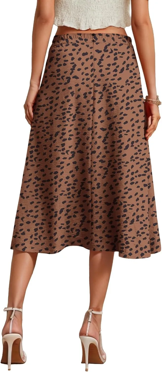 JINKESI Women's Midi Skirt Elegant Flowy Ruffle High Waist Summer Casual High Low Midi Skirts