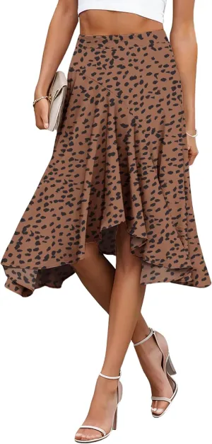 JINKESI Women's Midi Skirt Elegant Flowy Ruffle High Waist Summer Casual High Low Midi Skirts