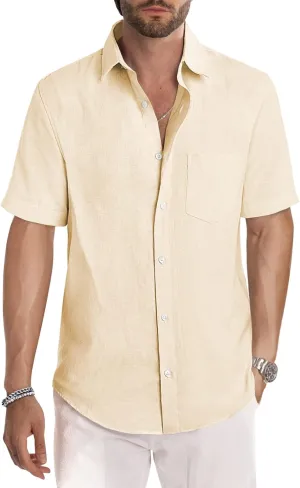 JMIERR Men's Casual Stylish Short Sleeve Button-Up Striped Dress Shirts Cotton Beach Shirt