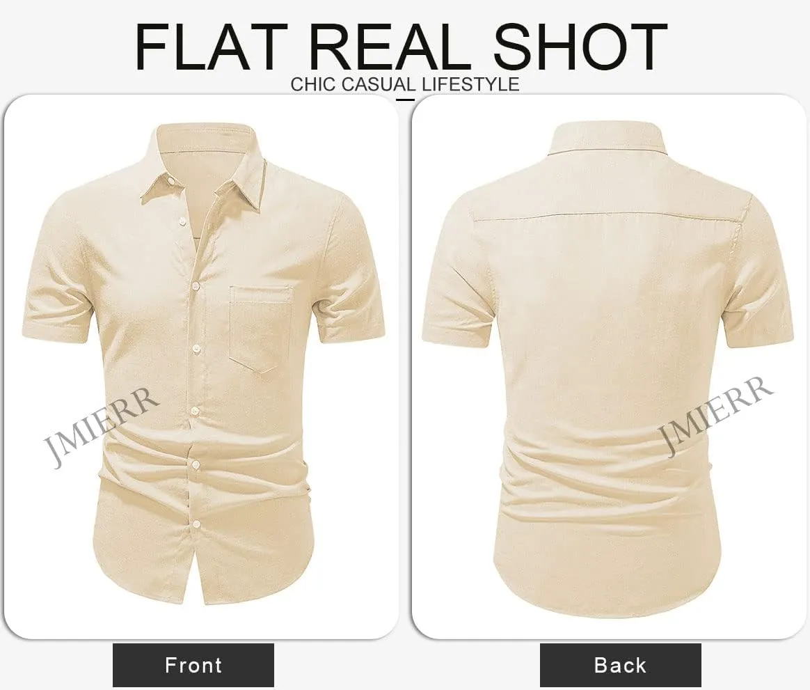 JMIERR Men's Casual Stylish Short Sleeve Button-Up Striped Dress Shirts Cotton Beach Shirt