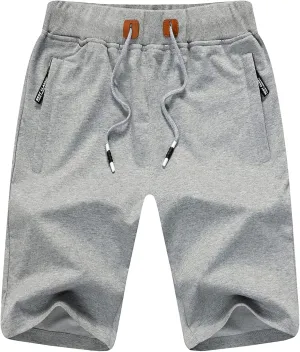 JustSun Mens Shorts Casual Sports with Elastic Waist Zipper Pockets