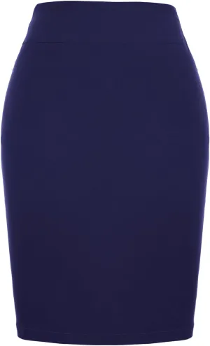 Kate Kasin Women's Stretch Knee Length Pencil Skirts High Waisted Slim Fit Business Casual Skirt