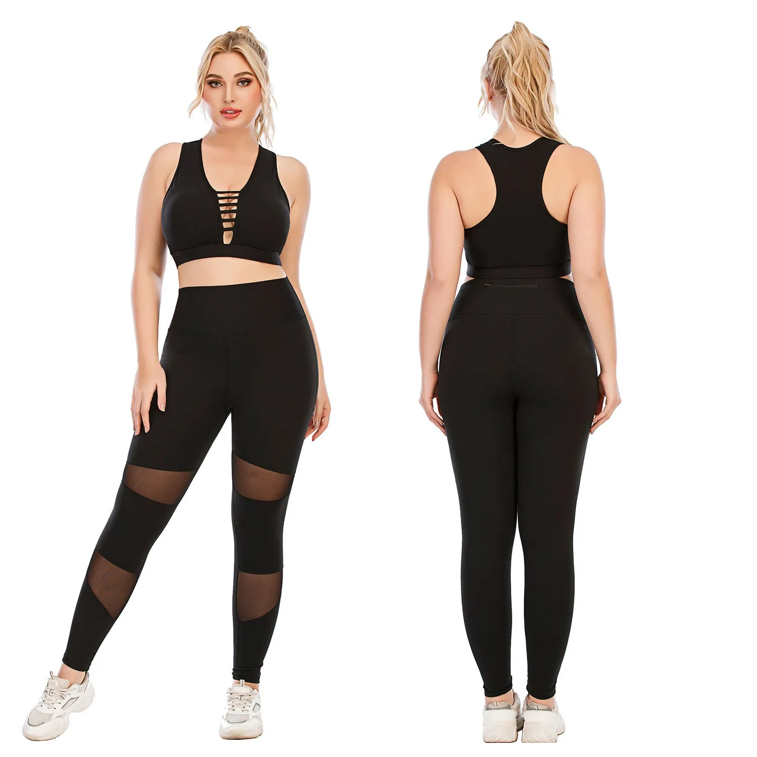Leggings Set Workout Outfit Suit Mesh Plus Size L, XL, XXL, 3XL