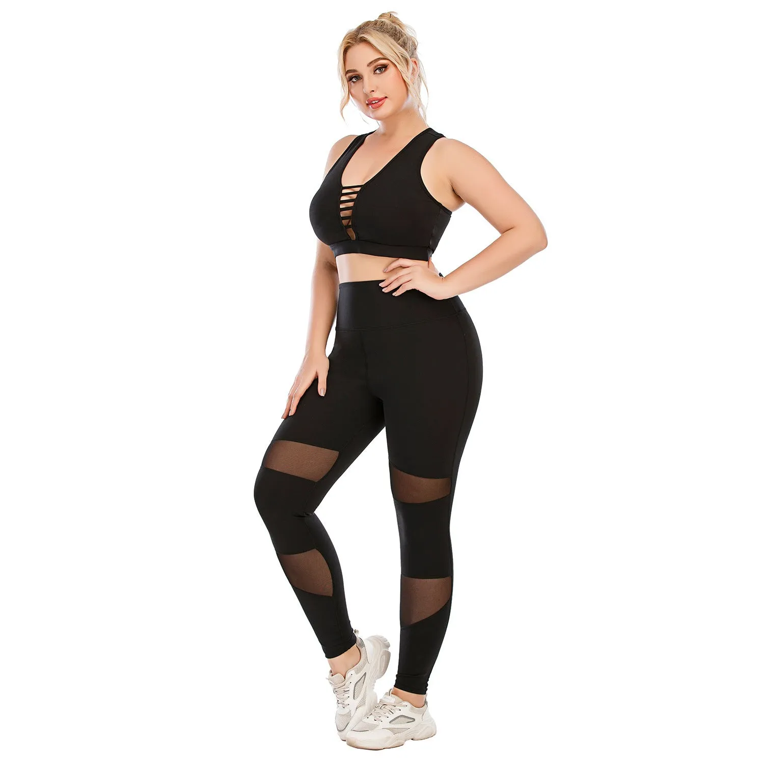 Leggings Set Workout Outfit Suit Mesh Plus Size L, XL, XXL, 3XL