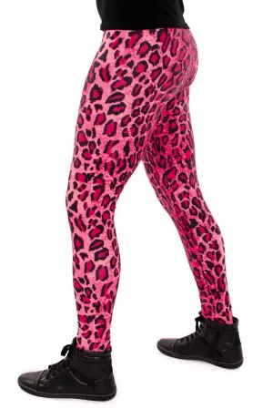 Leopard Pink Animal Print Meggings - Mens Party Leggings