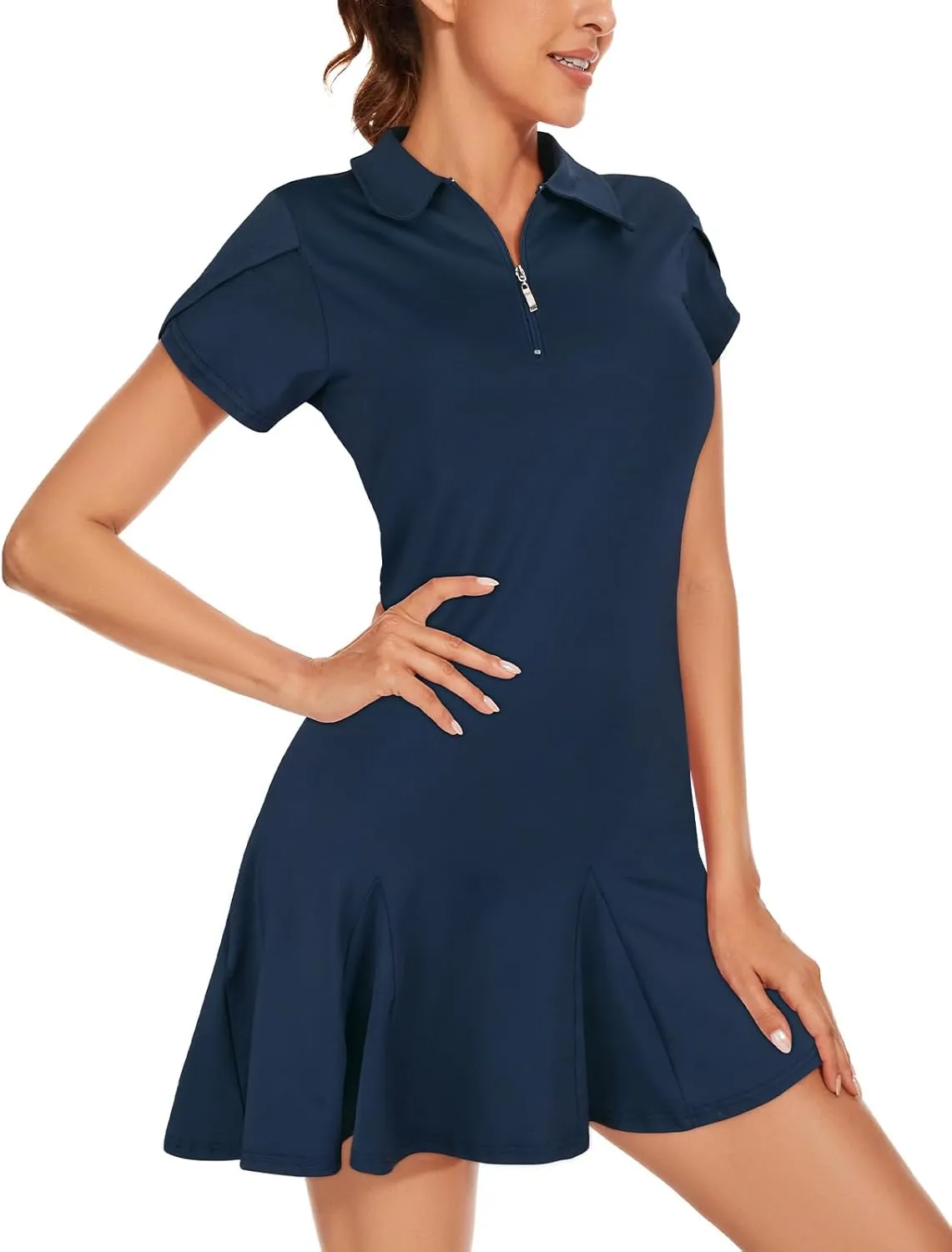 LURANEE Athletic Dress for Women Petal Short Sleeve Tennis Dresses with Shorts and Pockets Flowy Golf Outfits