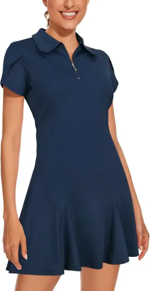 LURANEE Athletic Dress for Women Petal Short Sleeve Tennis Dresses with Shorts and Pockets Flowy Golf Outfits