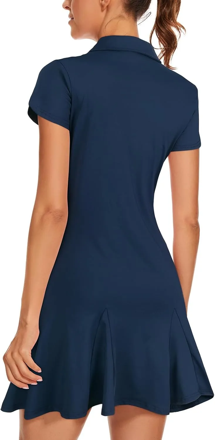 LURANEE Athletic Dress for Women Petal Short Sleeve Tennis Dresses with Shorts and Pockets Flowy Golf Outfits